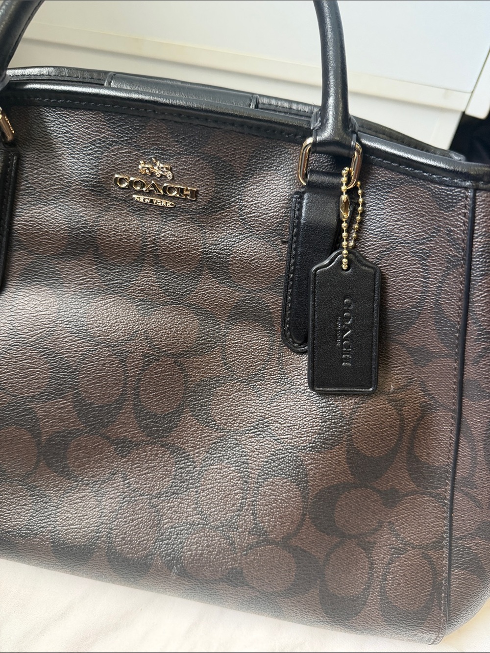 Coach Brown Signature Satchel with Black Trim - Picture 2 of 8
